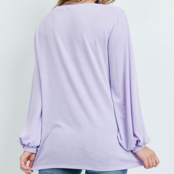 NEW Lavender Ribbed Texture Puffy Long Sleeve Top - Picture 2 of 4